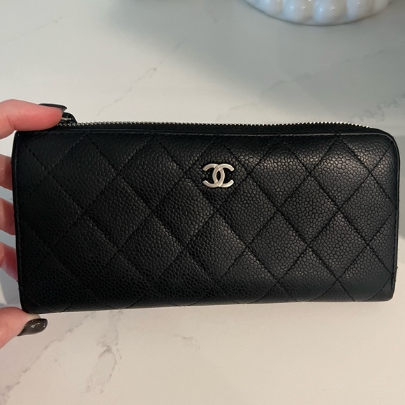 Chanel Caviar Wallet Leather Quilted 3/4 Zip Large Long Black / Silver - Picture 3 of 16